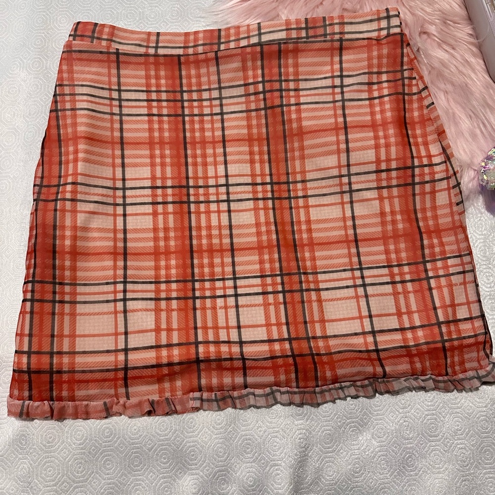Urban Outfitters Red and Pink Plaid Mini Skirt